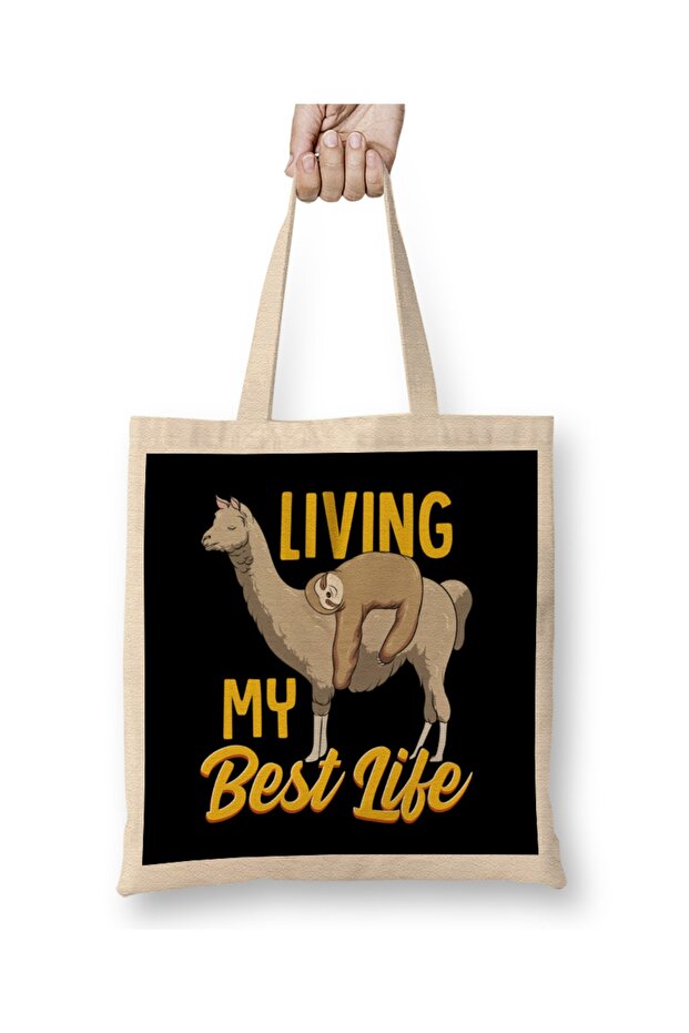 Sloth & Llama Living My Best Life Sleepy Lazy Nap Tote Bag Long Handle