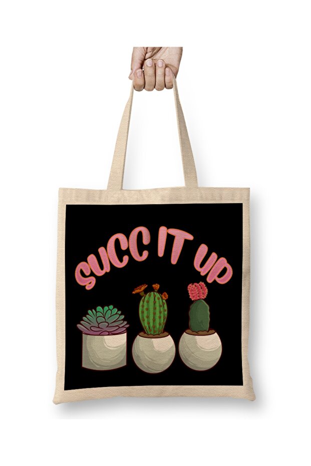 Cute & Funny Succ It Up Succulent Pun Cloth Bag Long Handle