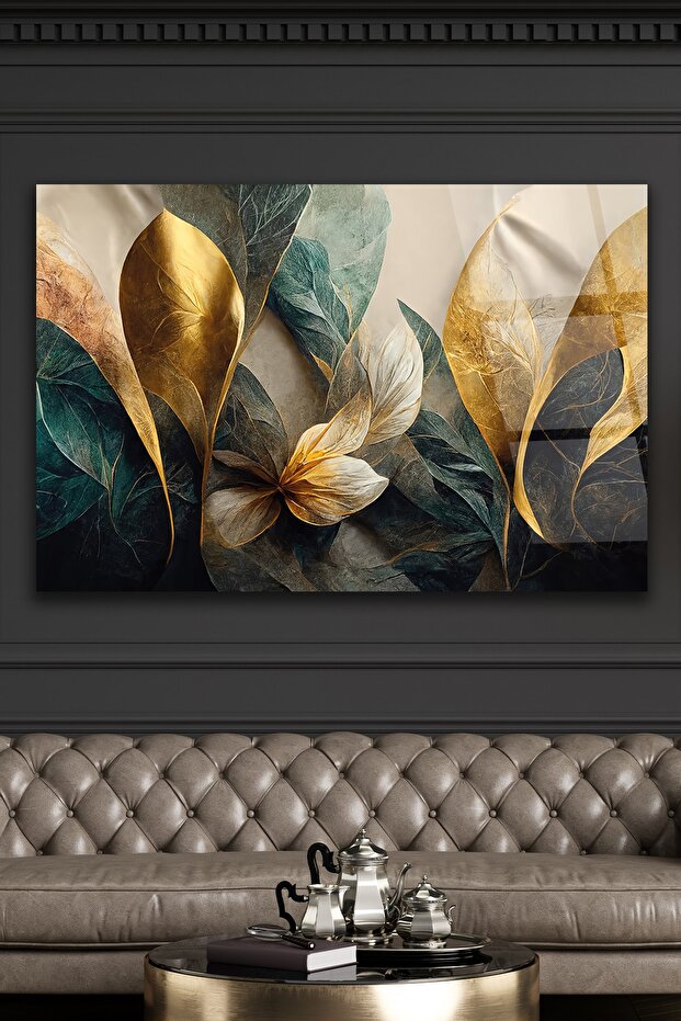 Çiçekler Soyut Cam Tablo - Ev Ofis Ve Duvar Dekorasyonu Tablo - 1