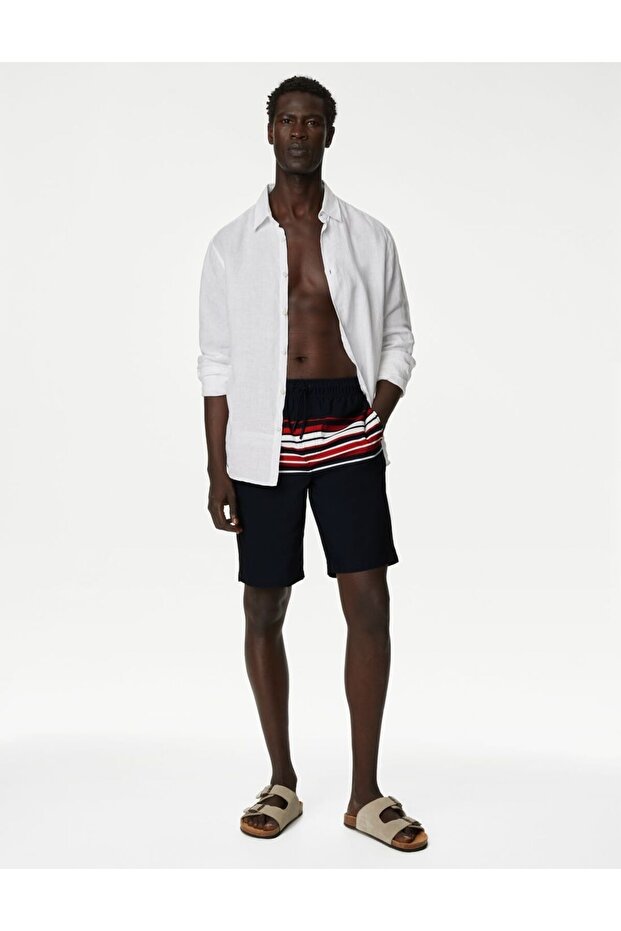 Çizgili Quick Dry Deniz Şortu - 1