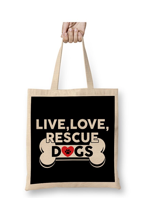 Live Love Rescue Dogs Cute Dog Owners Cloth Bag Long Handle