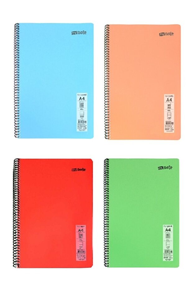 Notebook Spiral Wire PP Cover A4 Mynote 4 Pieces Different Colors 60 Pages Checkered Notebook (4 Different)