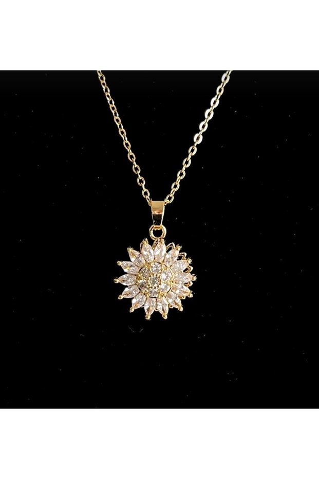 Steel Stone Flower Necklace Women's Gold Color Tarnish Free Chain Necklace with 45 cm Chain
