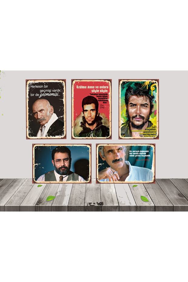 Ahmet Kaya Yılmaz Güney Tuncel Kurtiz 5 Adet 20x30 CM Ahşap Poster SETİ 1 - 1
