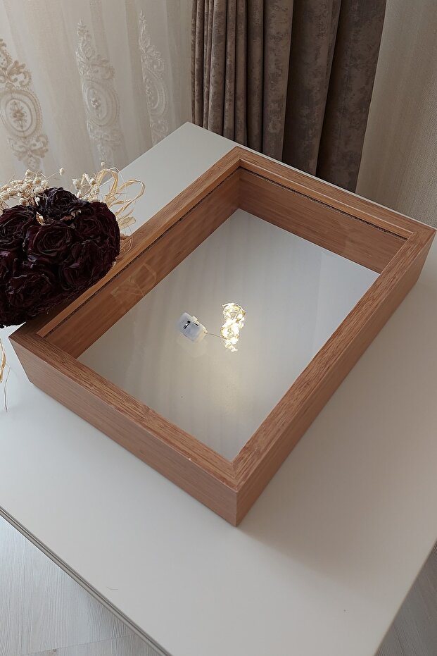 الاتجاه الجديد 25x35 سم إطار تصميم الخيزران العميق الوردي مع LED!إطار ذاكرة صندوق الورد!مجهول