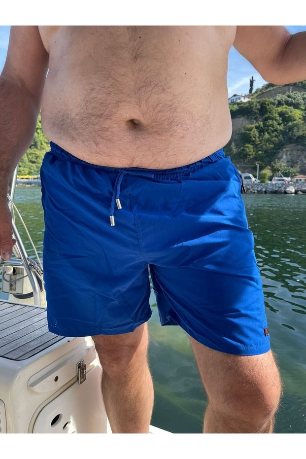 Men's Plus Size Cobalt Blue Solid Color Standard Size Swimsuit Sea Shorts