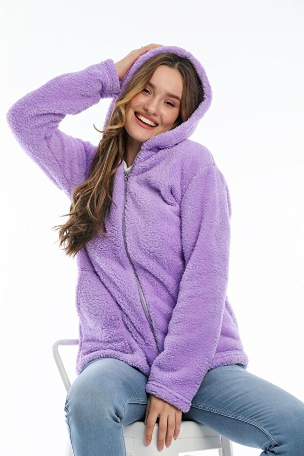 Women's Lilac Zippered Fleece Cardigan