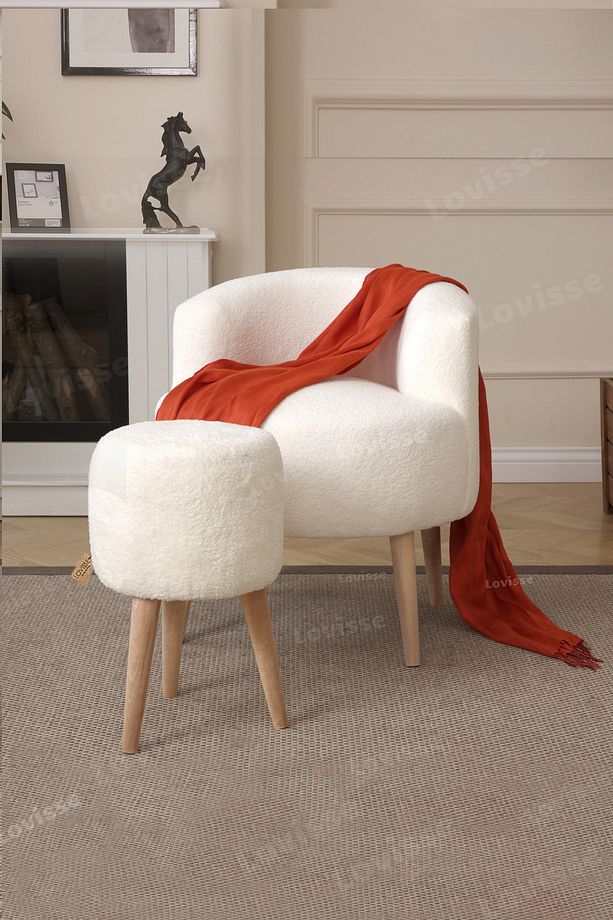 Teddy Berjer ve Puf Set Tekli Koltuk Balkon, Ofis, Bekleme, Güzellik Merkezi, Çay Seti - 1