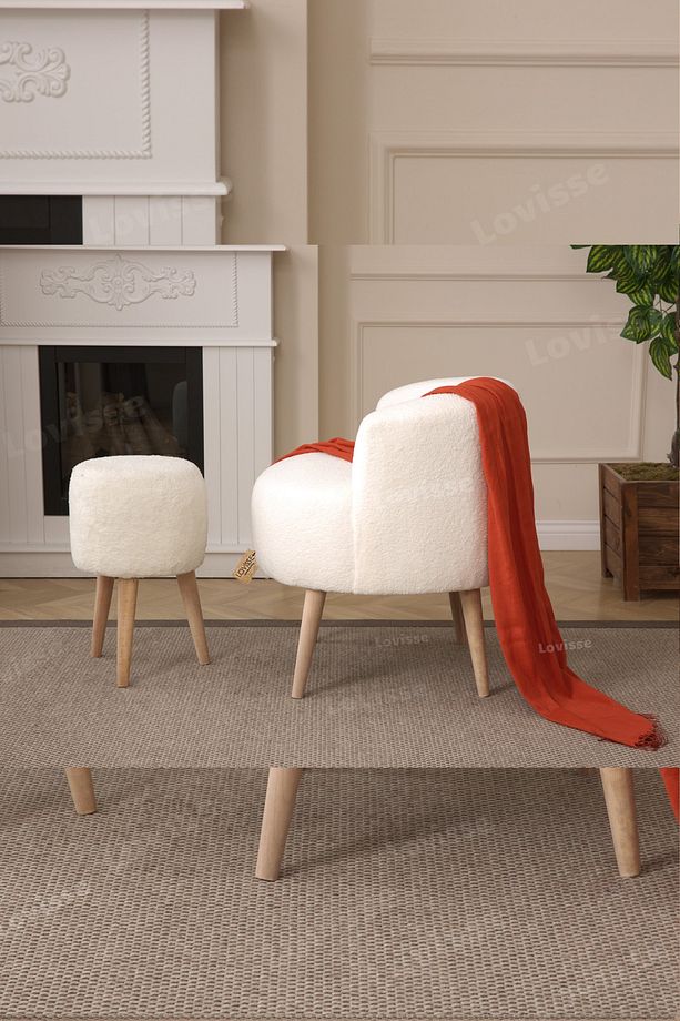 Teddy Berjer ve Puf Set Tekli Koltuk Balkon, Ofis, Bekleme, Güzellik Merkezi, Çay Seti - 2