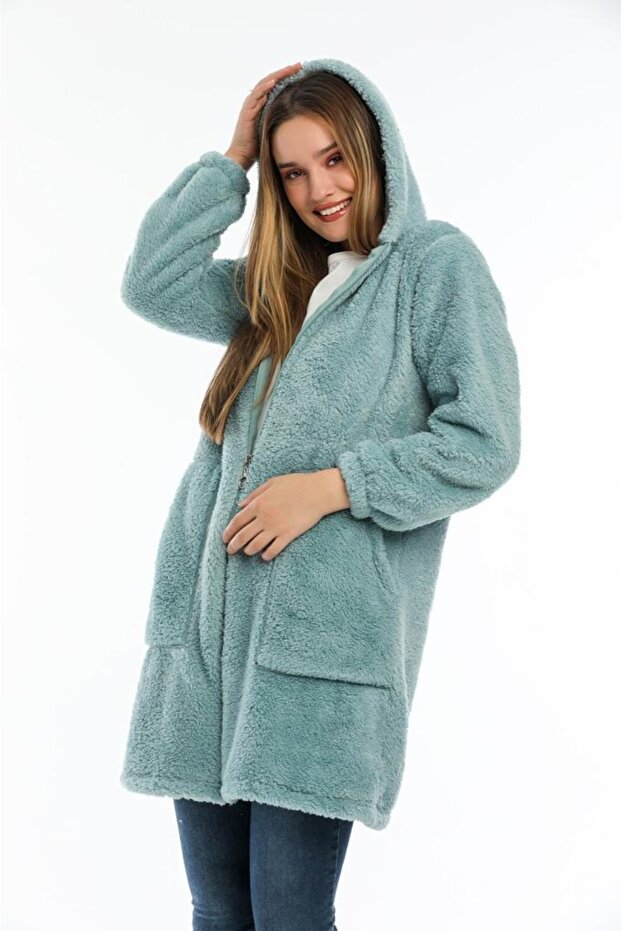 Women's Mint Green Long Fleece Cardigan