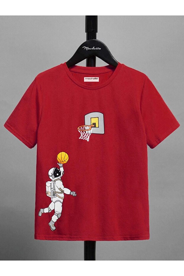 Kids Astronaut Playing Basketball Printed Oversize Crew Neck Children's T-shirt