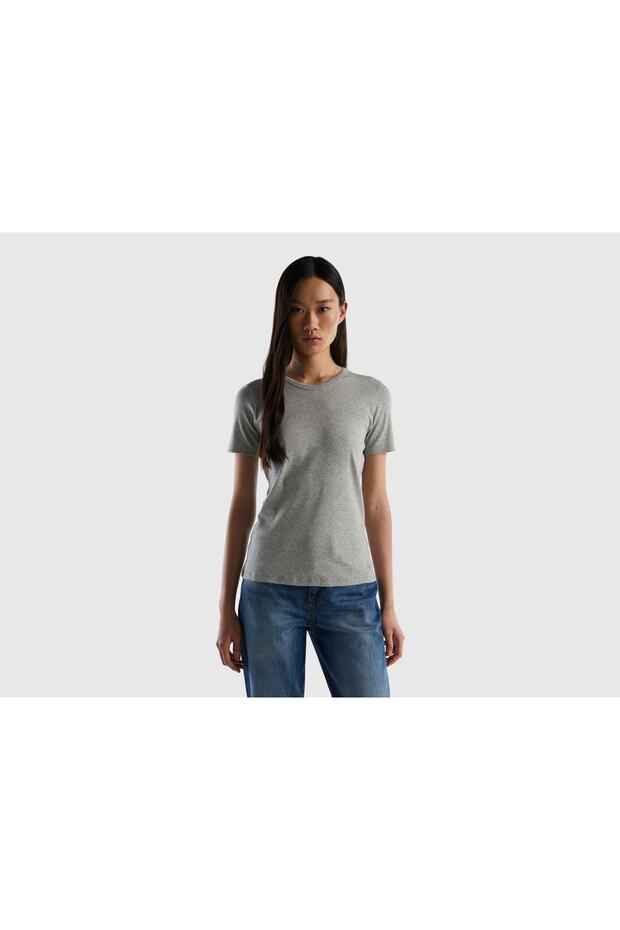 Women's Gray Melange Basic Short Sleeve Crew Neck Tshirt Gray Melange