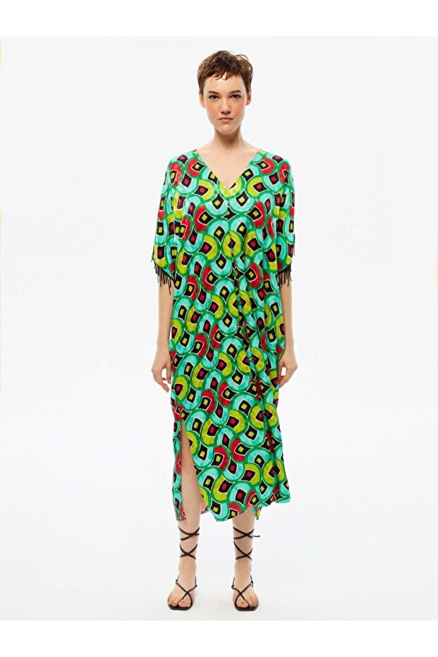 Desenli Dökümlü Kaftan - 2