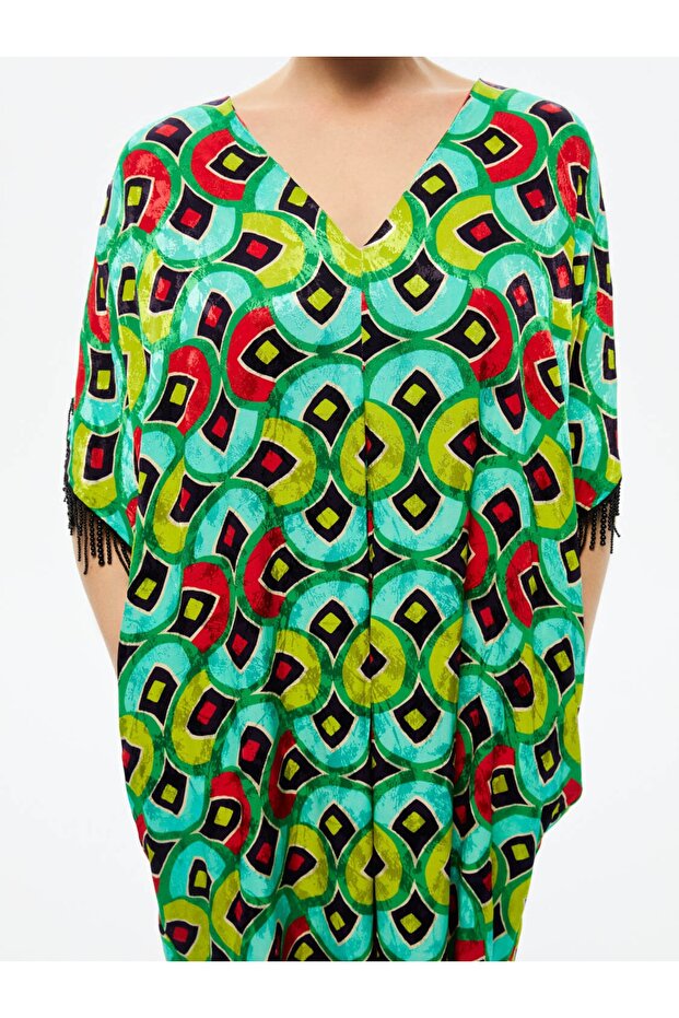 Desenli Dökümlü Kaftan - 4