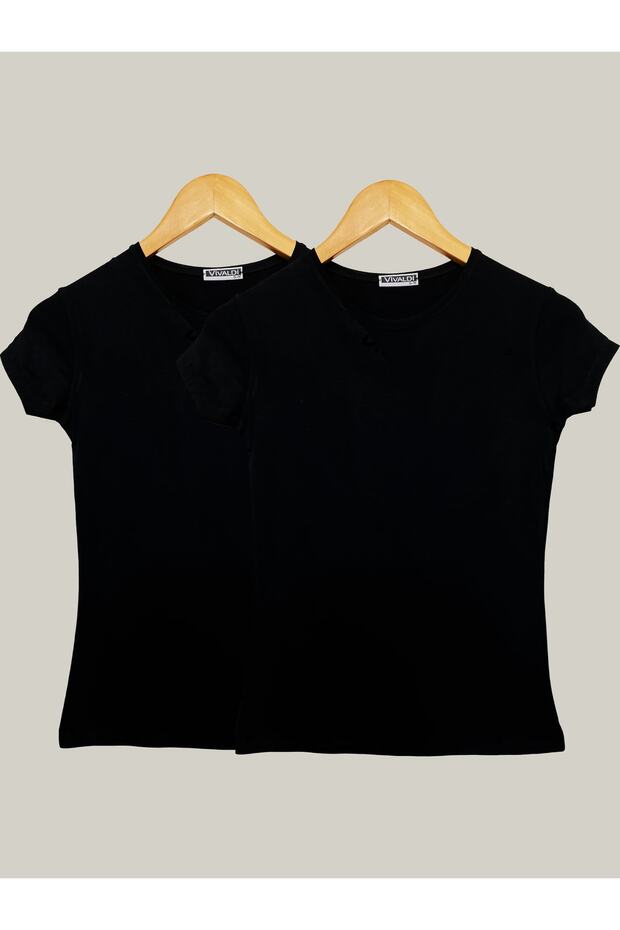 Women's Short Sleeve Crew Neck Bodysuit Black 2 Pieces