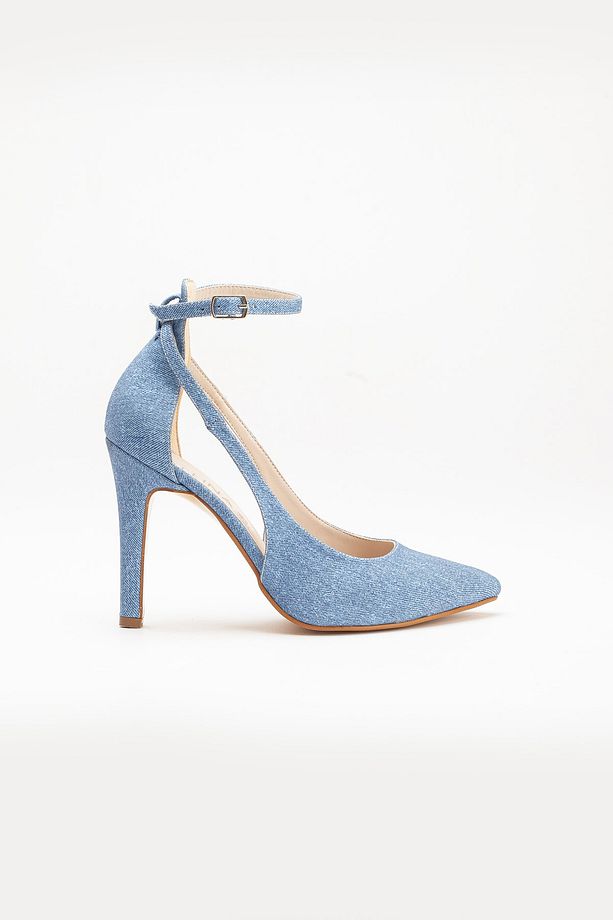 kadın stiletto yüksek topuklu mavi kot ayakkabı - 4