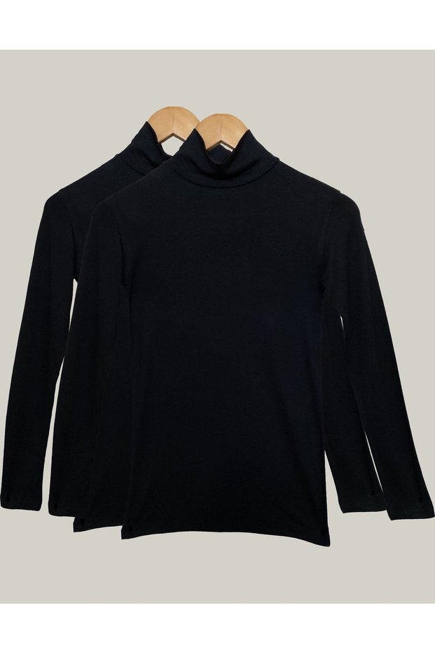 Women's Black Long Sleeve Half Turtleneck Body - 2 Pieces