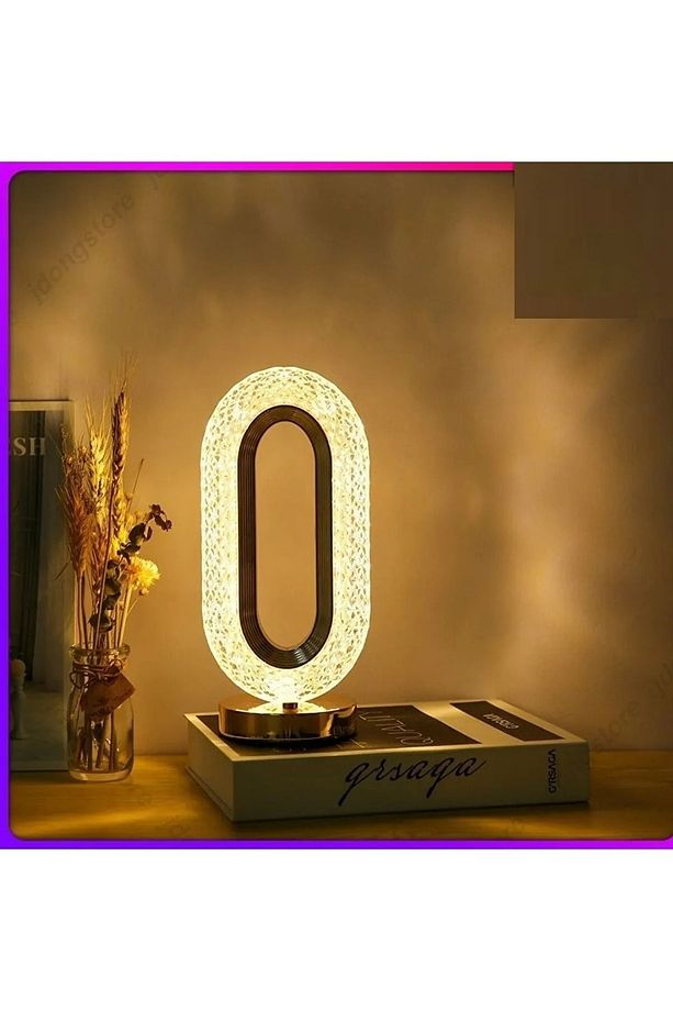 Dekoratif Kristal Şarjlı Masa Lambası, Gold Led Abajur, Dokunmatik 3 Renk Modu - 1