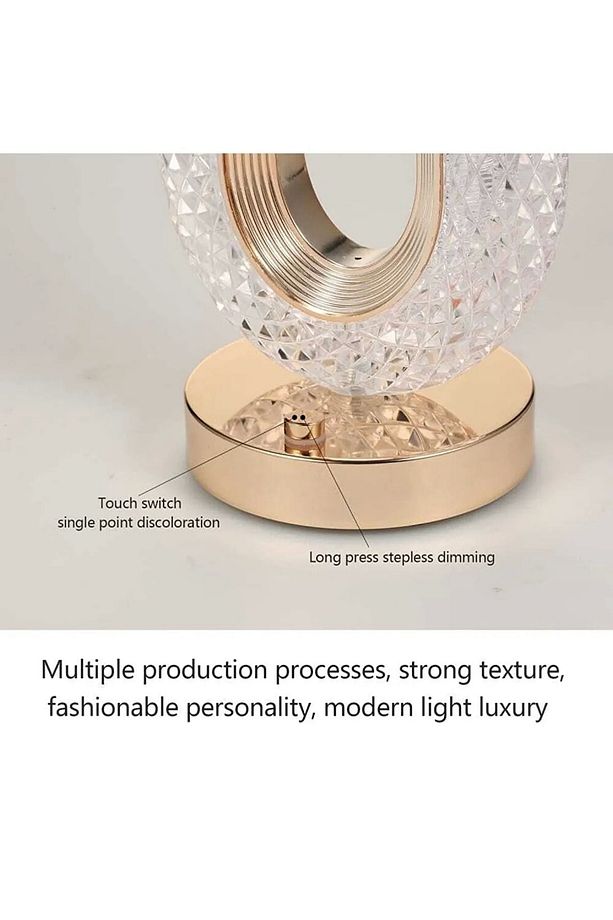 Dekoratif Kristal Şarjlı Masa Lambası, Gold Led Abajur, Dokunmatik 3 Renk Modu - 7