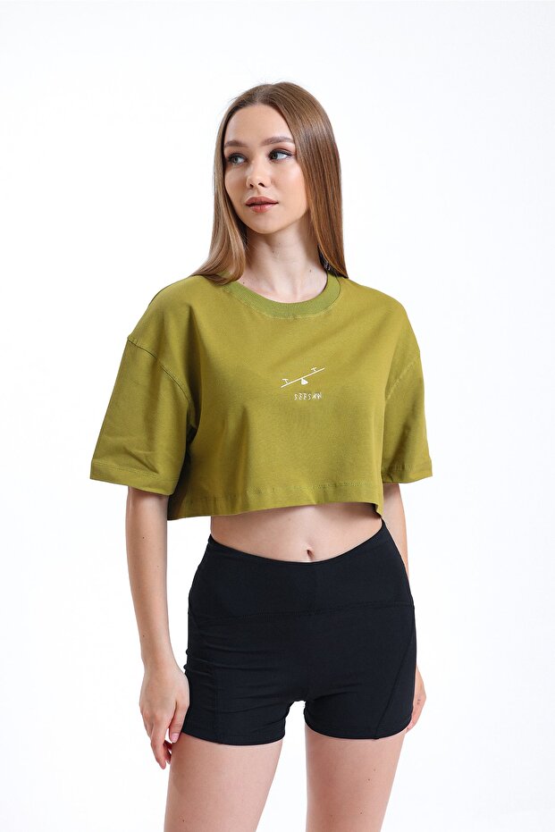 Nakışlı Crop Boy Basic T-Shirt - 2
