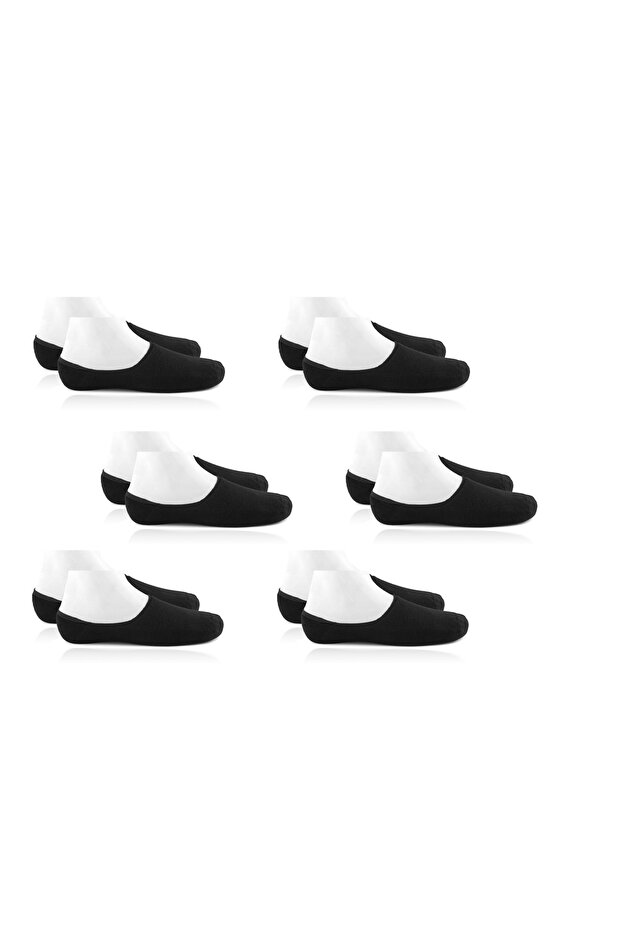 Pack of 6 Women's Black Bamboo Seamless Silicone Non-Slip Heel High Quality Invisible Ballerina Socks