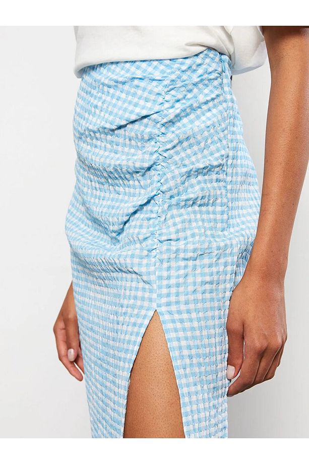 Lcw Casual Beli Fermuarlı Ekose Poplin Kadın Etek - 4