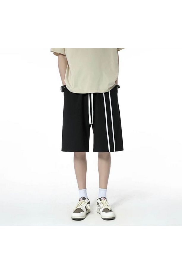 Unisex Şeritli Zip Unisex Şort - 1