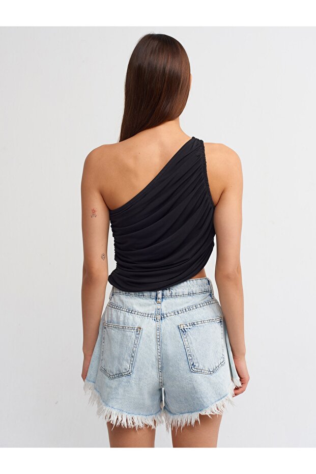 30229 Asimetrik Drapeli Top-Siyah - 2