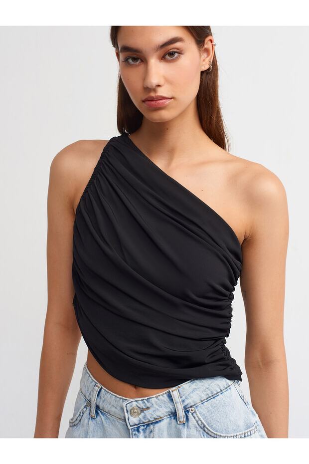 30229 Asimetrik Drapeli Top-Siyah - 4