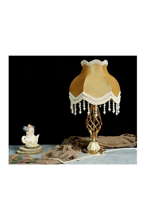 Kadife Kaplı El Yapımı Klasik Model Abajur - 2