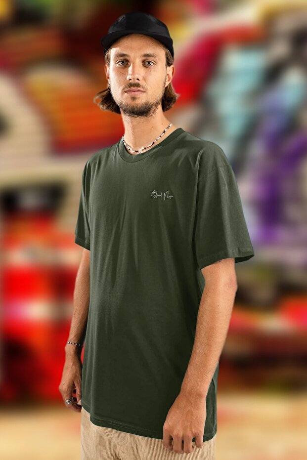 Men's Blind Man Printed Khaki Crew Neck T-Shirt