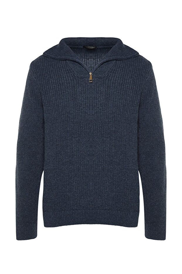 Indigo Regular Fit Yünlü Fermuarlı Balıkçı Yaka Triko Kazak TMNAW22KZ0347 - 6