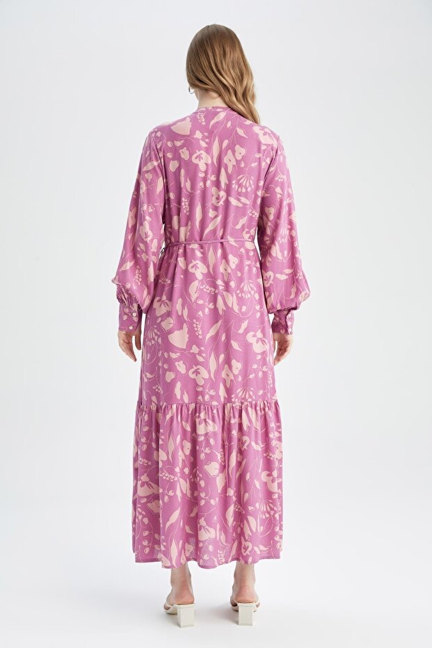 Květinové Maxi šaty s dlouhým rukávem Regular Fit s výstřihem a výstřihem - 4