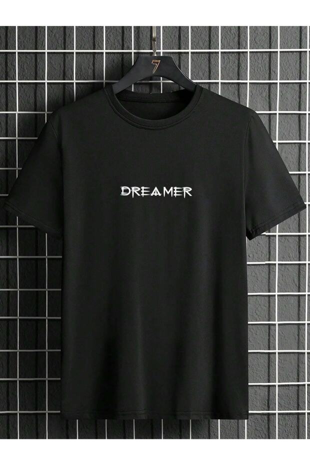 تي شيرت قطني صيفي كبير الحجم مطبوع عليه Dreamer بياقة دائرية