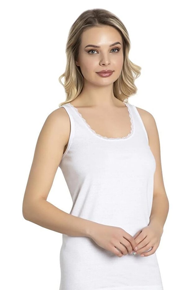 Economic Pack of 6, Ribbed Fabric, 100% Cotton Narrow Strap Lace Women's Undershirt 052