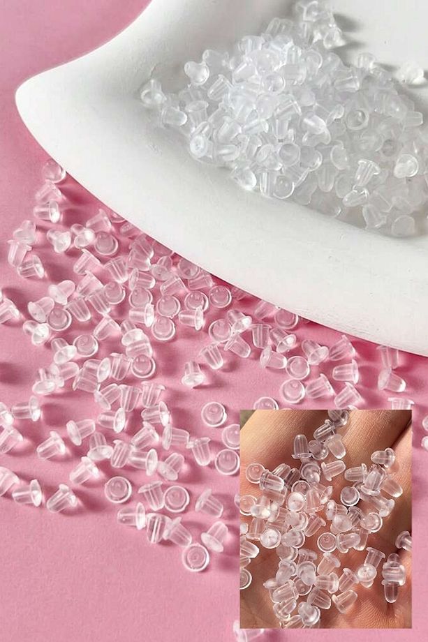 200 Adet Şeffaf Küpe Pistonu Küpe Arkalığı (100 Çift) - 1