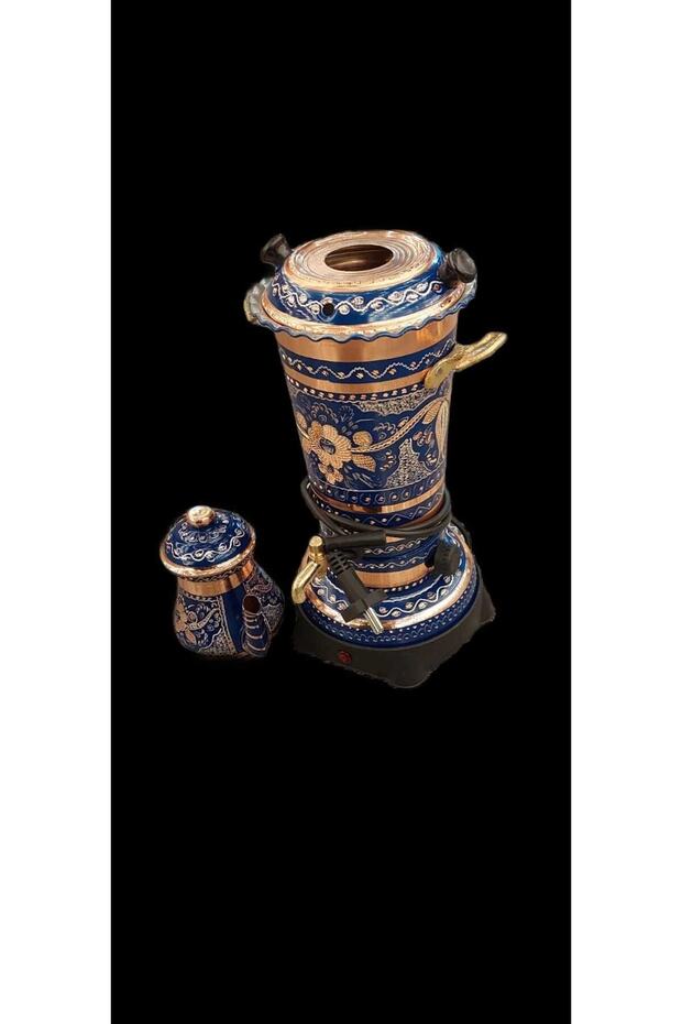 Ağır El Işlemeli Gül Çiçek Desenli Siyah Termostatlı Su Isıtıcı Kettle Çaydanlık - 4