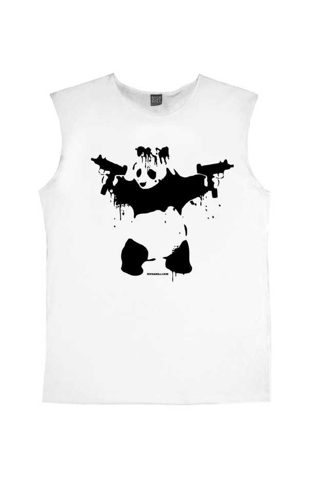 Uzi Tabancalı Panda Beyaz Kesik Kol | Kolsuz Erkek T-shirt | Atlet 1M1SM141AB - 1