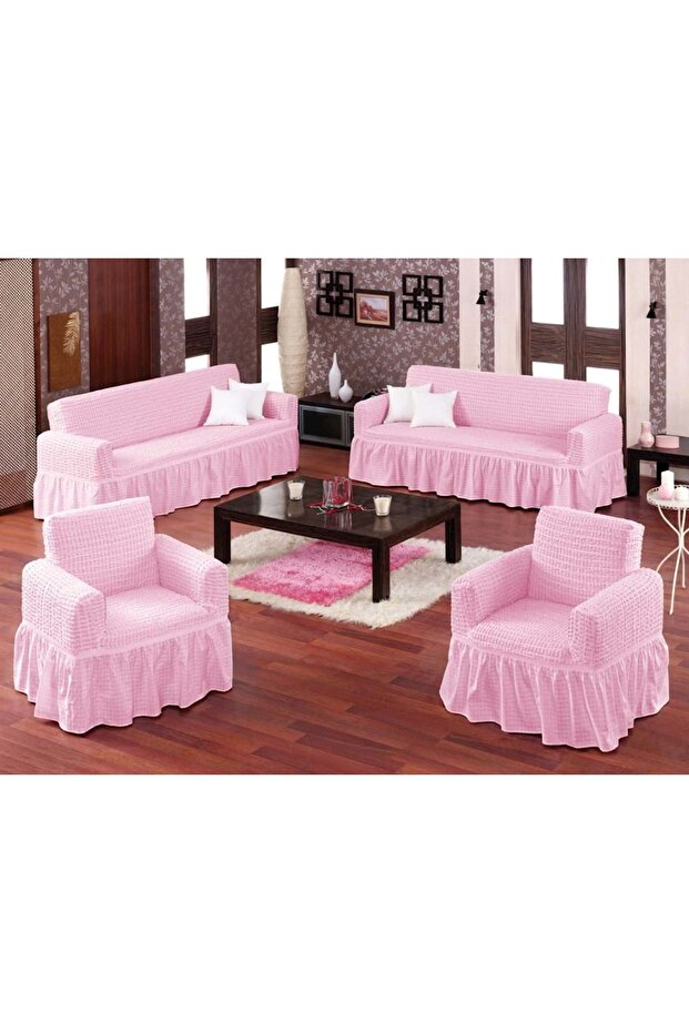 Pink Wrapped Sofa Cover Maxi Set (3+3+1+1)