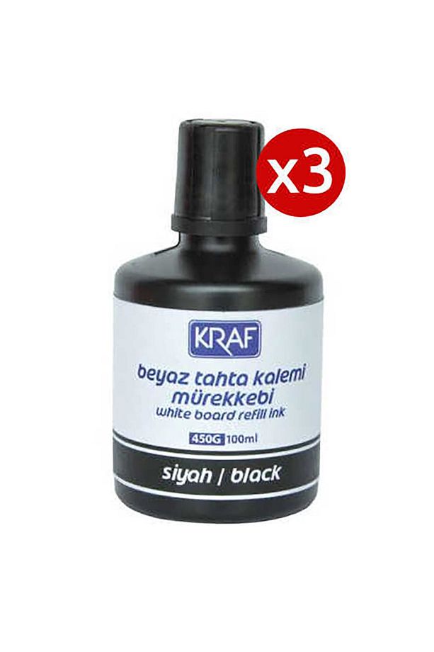 3 Adet Kraf Beyaz Yazı Tahtası Mürekkebi 100ml Siyah - 1