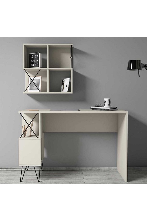 Extra Duvar Raflı Çalışma Masası V280 - Krem - 2