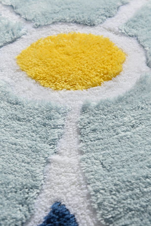 Flower Mavi 2'li Set Banyo Halısı Paspas Seti, Klozet Takımı Akrilik - 3