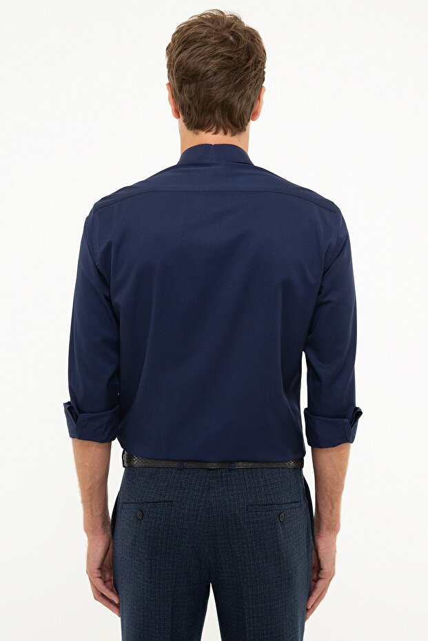 Lacivert Slim Fit Basic Gömlek - 3