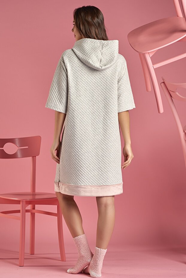 Kadın Çizgili Kapüşonlu Elbise - 2