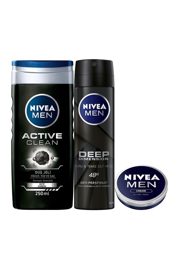 Active Clean 250 ml  Duş Jeli + Deep Dimension Sprey 150 ml  + Men Crème 30 ml - 1