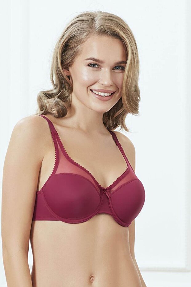 Women's Cherry Tulle Detailed Underwire-Free Minimizer Bra 3606