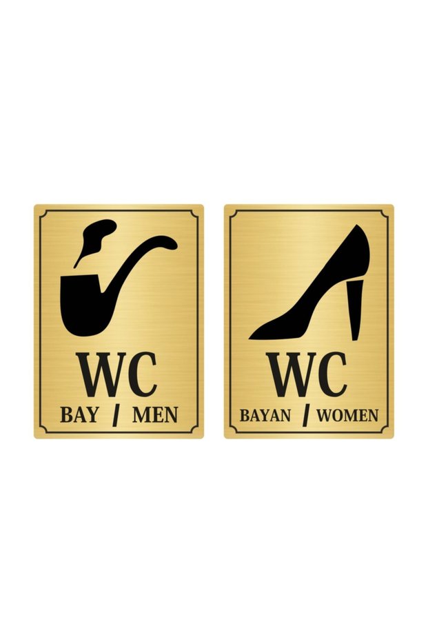 Wc Men Women Directional Sign 13 X 18 cm Adhesive Gold Color