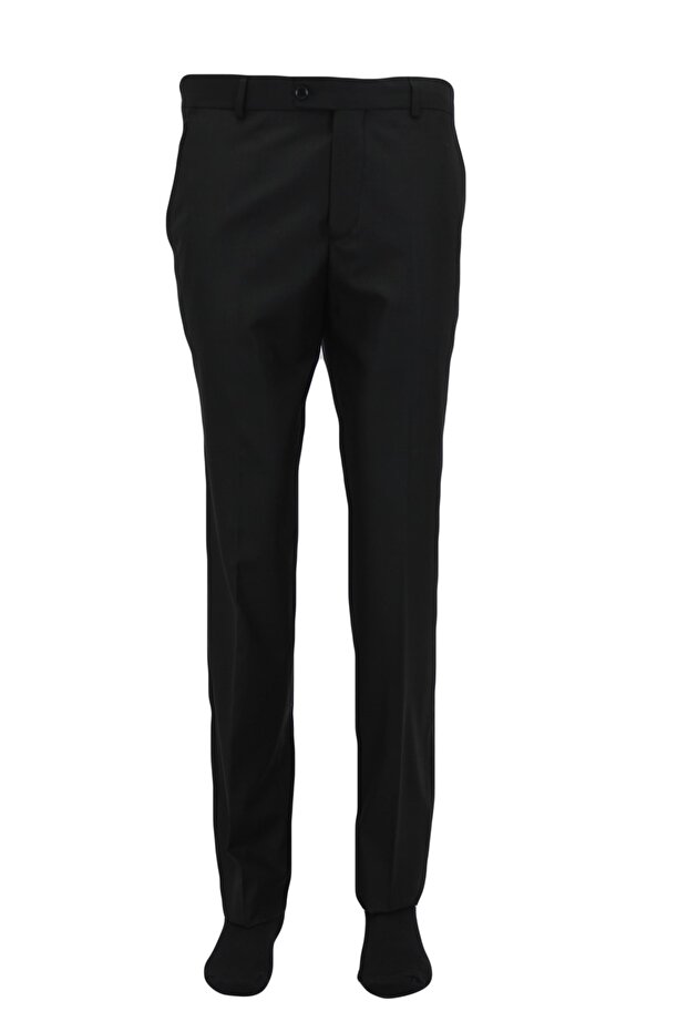 Men's Black Classic Fit Fabric Trousers