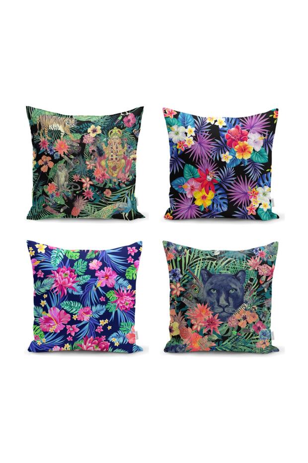 Colorful Flower Themed 4-Piece Pillow Cushion Cover Set