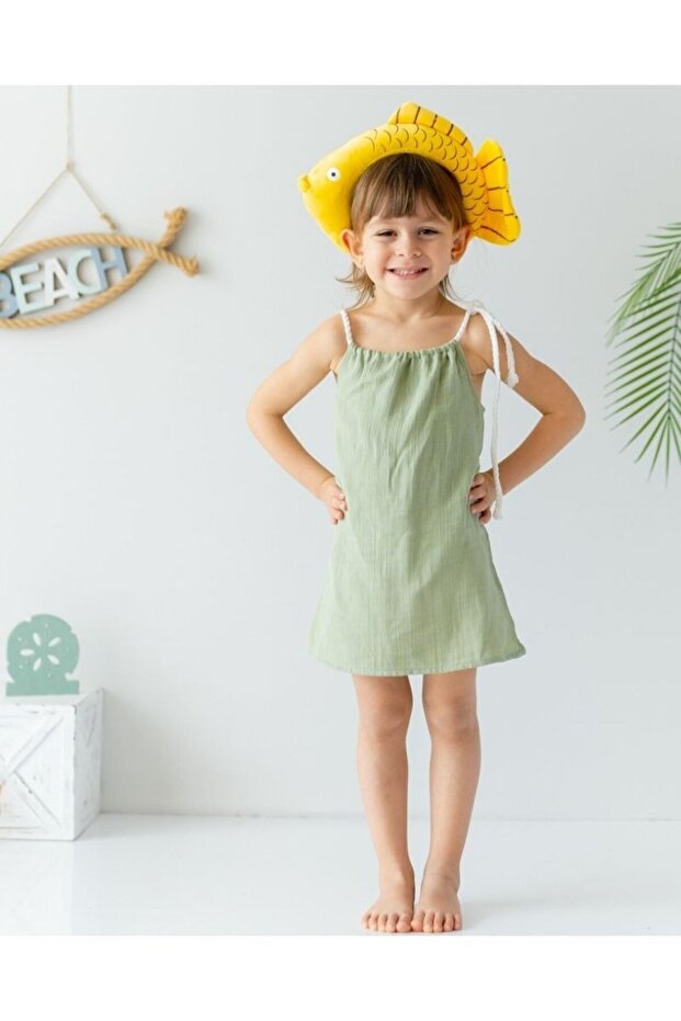 Muslin Girl's Adjustable Strap Dress - Khaki